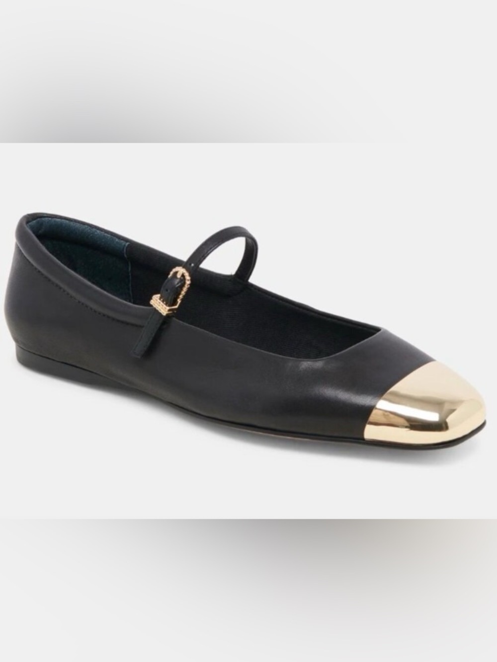 DOLCE VITA REYES GOLD TOE CAP TOE BLACK SNIPPED FLATS SHOES WOMENS 6.5 EUC